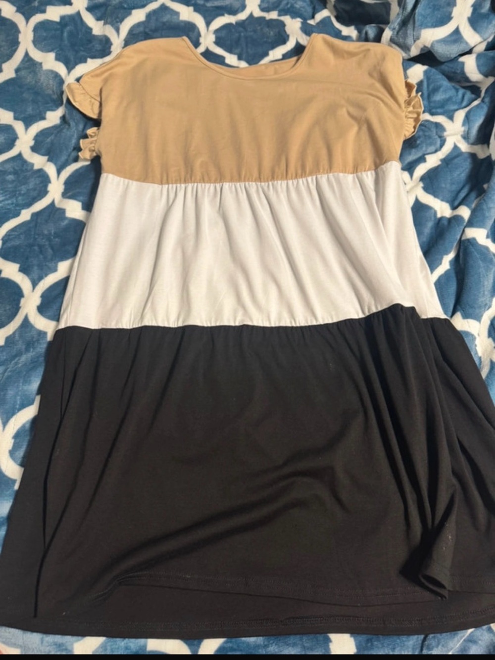 SHEIN Tan White Black Colorblock Midi Dress